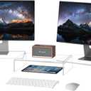 X-cosrack Acrylic Monitor Stand Riser,Dual Monitor Stand with Adjustable Length and Angle,3 Shelf with Anti-Slip Mat for Laptop, Computer, PC, Printer,TV Screen