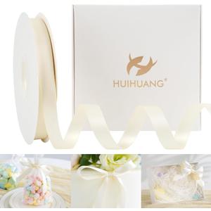 HUIHUANG Ivory Satin Ribbon 1/2 inch X 50 Yards Continuous, Off-White Double-Faced Satin Ribbon for Gift Wrapping, Bows, DIY Crafts, Flower Bouquet, Wedding Bridal Shower Decor, Flower Crowns
