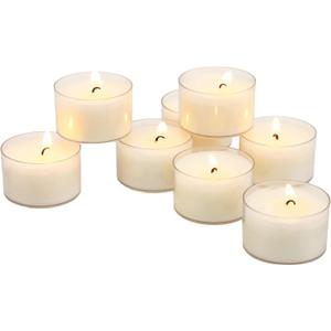 Stonebriar 96 Count White Unscented Smokeless Long Burning Clear Cup Tea Light Candles with 6 to 7 Hour Burn Time (96 Pack)