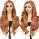 HD Lace Wig Long Ginger Lace Front Wigs for Women 13x4 HD Lace Front Layered Loose Wavy Pre Plucked Tiny Knots M Natural Hairline  Synthetic Reddish Brown Copper Blonde Lace Front Wig