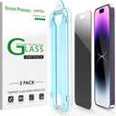 amFilm Auto-Alignment OneTouch for iPhone 14 Pro [6.1''] privacy Screen Protector,Tempered Glass, 30 seconds Installation, Bubble Free, Case Friendly, Anti-Scratch [2Pack]