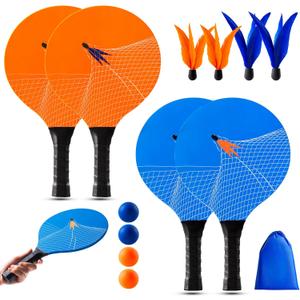 U&C Planet Beach Paddle Ball Set, Badminton Rackets, Family Game for Kids and Adults, Indoor Outdoor Game Backyard Park Camping Yard for Boys, Girls All Ages (Orange (Age:7+))