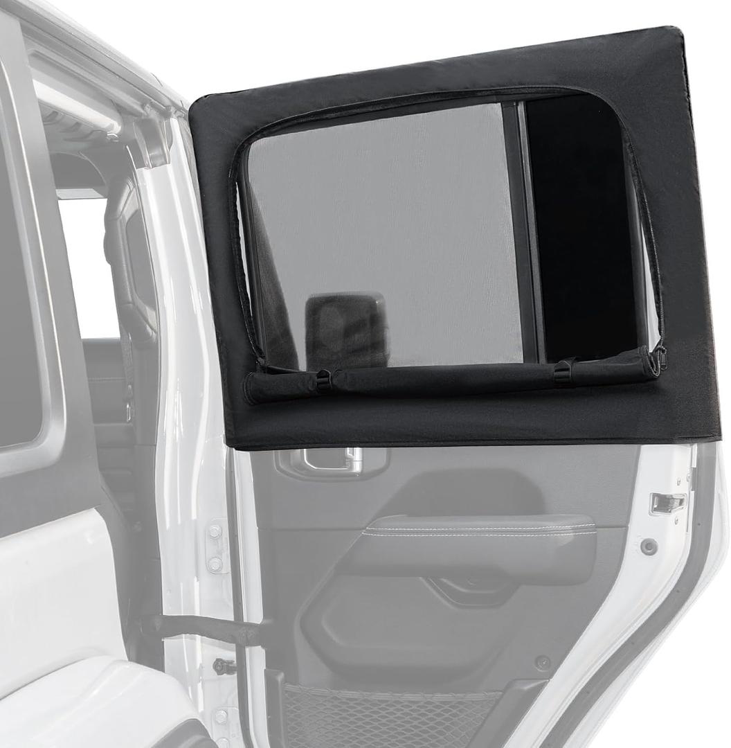 JOYTUTUS Rear Wrangler Side Window Sun Shade Camping Window Insect Screen Compatible with 2007-2024 Wrangler JK JL 4 Doors Gladiator JT, Car Window Covers for Privacy Blackout 2 Pcs