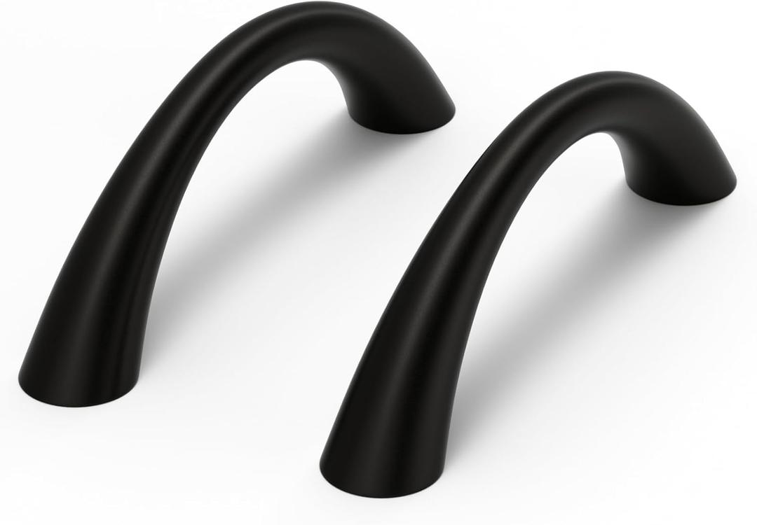 Goldenwarm Curved Cabinet Handles Solid Zinc Alloy Hardware for Dresser Matte Black Drawer Pulls 3 Inch Hole Center, 10 Pack