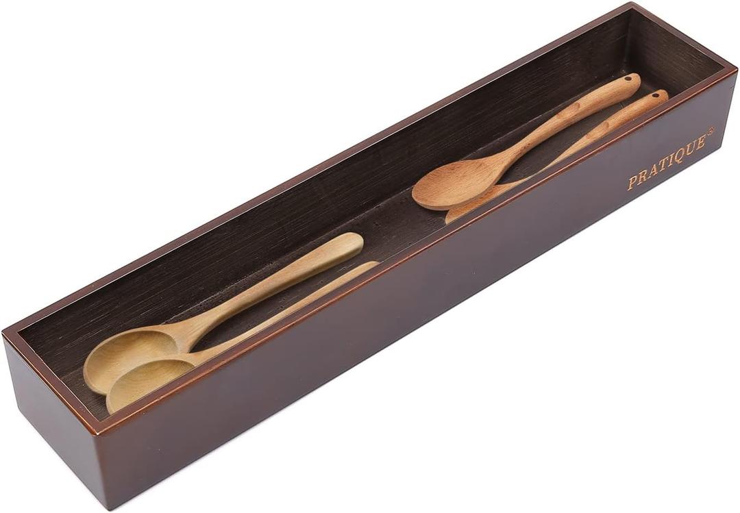 Bamboo Drawer Organizer,Kitchen Utensil Organizer Silverware Tray,Cutlery Holder, Wood Storage Box for Flatware, Makeup, Bathroom, Office Desk,15 * 3 * 2,Nut-brown