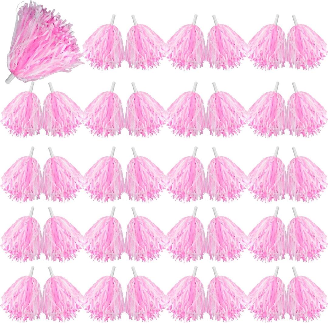 Lenwen 40 Pack Pom Poms Cheerleading Sports Dance Spirited Plastic Cheer Pompom Cheerleading Poms with Handles for Adults Rooters Sports Team Cheering Party