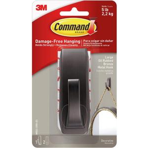Command Large Modern Reflections Metal Hook, Holds up to 5 lb, Oil Rubbed Bronze, 1 Wall Hook with 2 Strips, Damage-Free Hanging Hooks for Hanging Decorations in Living Spaces