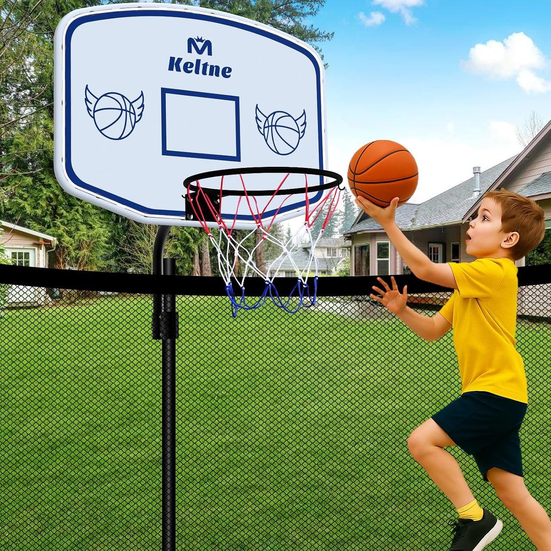 Large Trampoline Basketball Hoop, 28.2"x19.7" Backboard, Fits Diameter 25mm - 32mm Straight & Curved Pole, Universal Adjustable Trampoline Basketball Hoop Attachment with Mini Ball & Pump for Outdoor