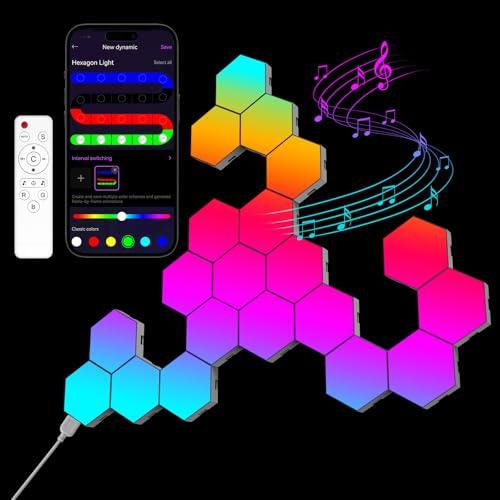 OJQ 10 Pack Hexagon Lights Wall RGB Panel - Hexagonal Led Lights Room Decor Wall Lights Smart APP Music with Sync Honeycomb Shape Panels Hexagon Gaming Lights for Bedroom Children