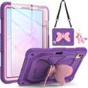 for iPad Air 5th/4th Generation Case with Screen Protector, for iPad Pro 11 Inch Case Butterfly Stand Strap Dolls Pencil Holder Kids Girls Hard Cover for iPad Air 4th 5th 10.9/iPad Pro 11 2022-Purple