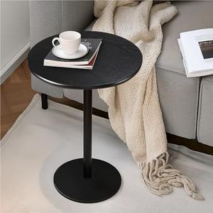 Get Set Style Drink Table, Round End Table, Side Table, Modern Pedestal Table with Metal Base, Small Accent Table for Sofa Couch/Chair, Living Room, Bedroom, Balcony, Patio (Black)