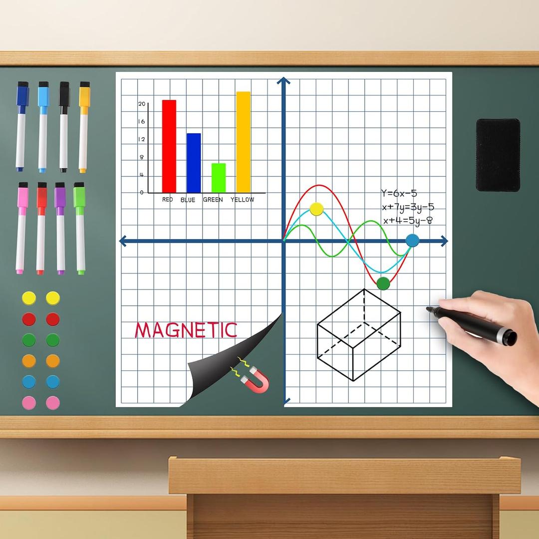 Magnetic XY Coordinate Dry Erase Grid, 35" x 35" Inches, Dry Erase Graph Board, Magnetic Coordinate Plane for White Board, Teacher Math Classroom Must Haves, School Classroom Office Supplies (1 Set 35" x 35")