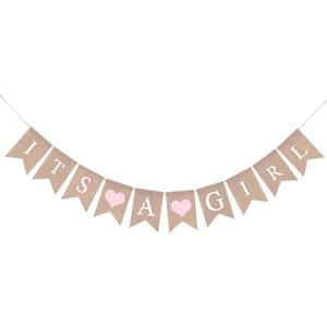 GCQQ Its a Girl Banner No DIY Baby Shower Girls Banner Sign, Burlap Babies Showers Girls Banners for Gender Reveal, Welcome Baby Backdrop Decoration