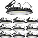 hunhun 10 Pack ETL 155W UFO LED High Bay Light, 22500lm, Daylight 5000K, US Plug,110-277V, IP65 Waterproof Commercial LED Shop Lights for Workshop Factory Barn Warehouse, Garage ETL Listed