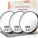 Magnifying Mirror, 10X & 20X & 30X Set, Magnified Mirrors 3.5" with Two Suction Cups, Travel Magnifying Mirror Set Comes with Portable Storage Bag, Compact Small Magnified Mirrors for Travel(Black)