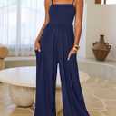 MEROKEETY Women's Summer Casual Rompers Sleeveless Spaghetti Strap Boho Wide Leg Jumpsuits Travel Vacation Outfits Overalls (S)