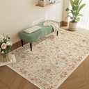 DUKINO 3x5 Area Rug, Vintage Floral Washable Rug for Bedroom with Non Slip Design, Soft Low Pile Indoor Small Carpet for Bedroom, Farmhouse, Living Room, Office, Bathroom, Beige