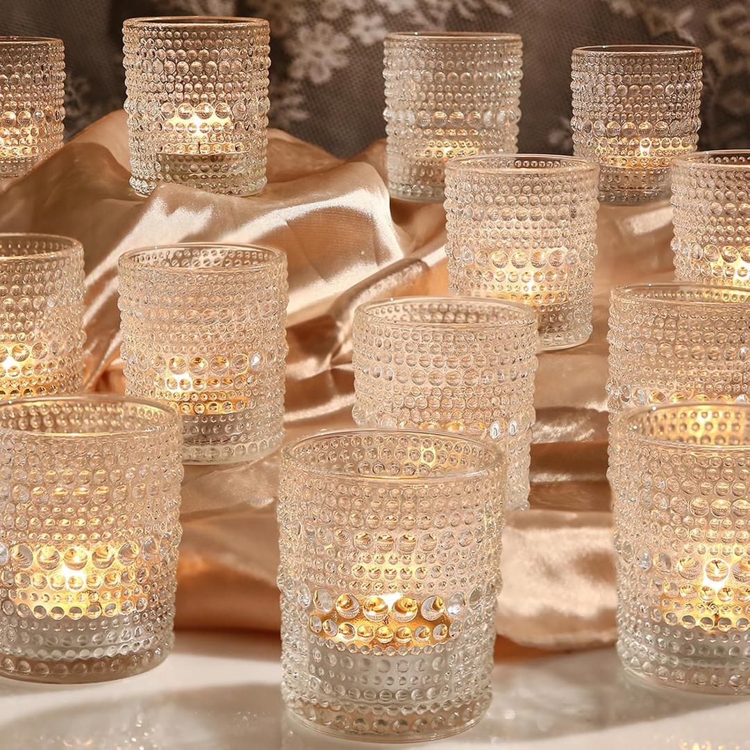 12 Pack Clear Votive Candle Holders Tea Light Candle Holders Bulk Tealight Glass Candle Holder for Table Weddings Party