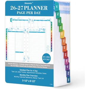 2026-2027 Planner Refills  July 2026 - June 2027, Daily Planner Refills 2026-2027, Two Pages Per Day Daily & Monthly Planner Inserts, 8.38" x 5.51", Ring-Bound with Tabs