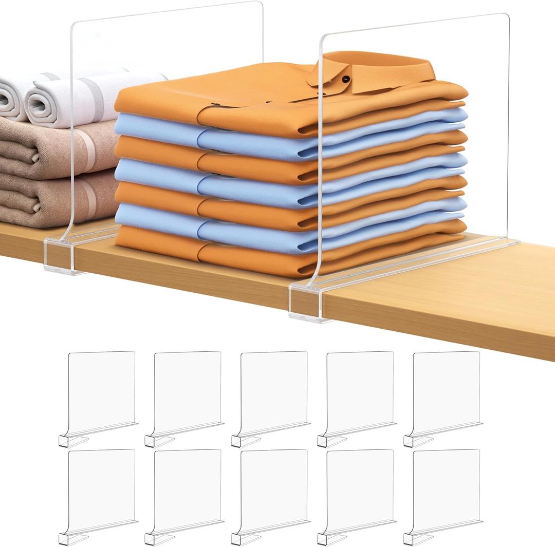 10 PCS Shelf Dividers for Closet Organization Acrylic Clear Closet Shelf Divider for Wooden Shelving Suitable for Wooden or Vertical Shelves Or Bedroom, Kitchen and Office