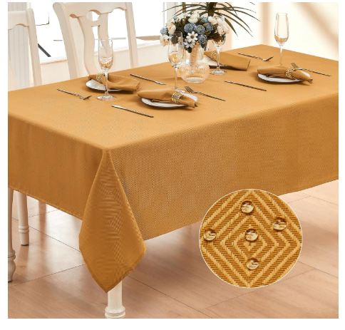 Ahomuily Rectangle Linen Textured Tablecloth Waterproof and Wrinkle Free Farmhouse Table Cloth Stain Resistant Decorative Fabric Table Cover for Dining/Indoor/Outdoor (Gold 52 x 70 Inch)