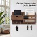 Lwenki Wall Mount Key Holder with Mail Organizer, 100% Paulownia Wood, 7 Metal Hooks, Storage Drawer, Entryway Home Decor (Brown)