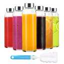 Luxfuel Clear Glass Bottles with Lids 18 oz, Reusable Glass Water Bottles with Stainless Steel Cap for Juicing, Refrigerator,100% Leak Proof, BPA Free, Juice Water Bottle Set of 5