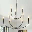 VANZARLA 9Light Black Chandelier for Entryway, Modern Farmhouse Dining Room Light Fixture, Industrial Candle Pendant Light for Foyer Stairway Living Room