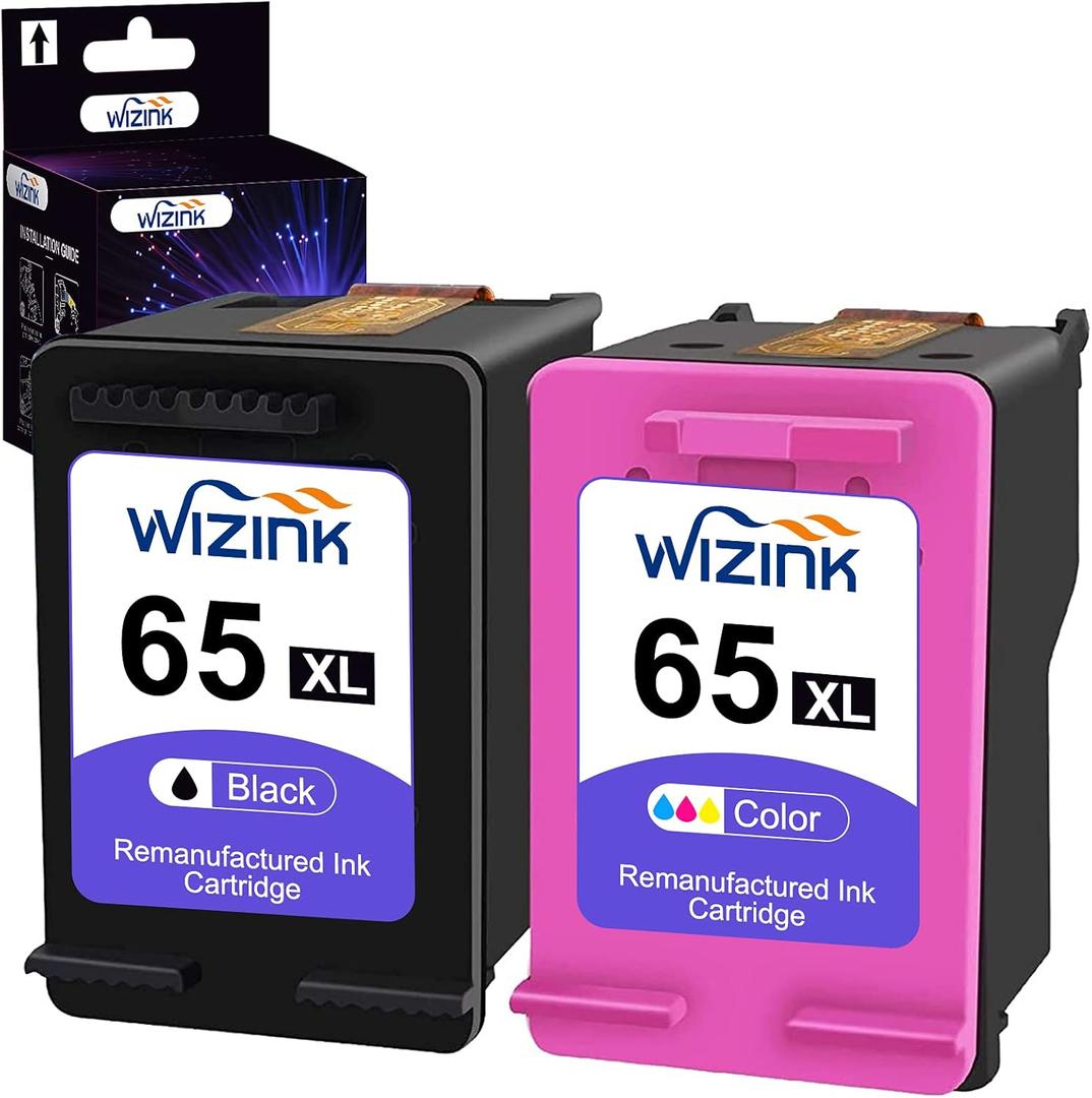 WIZINK Remanufactured Ink Cartridge Replacement for HP 65XL 65 XL N9K04AN N9K03AN Used in HP Envy 5055 5052 5058 DeskJet 3755 3752 2652 2655 2622 3720 3722 AMP 100 Printer (1 Black+1 Tri-Color)