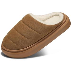 SHIBEVER Fuzzy Slippers Women Indoor: Memory Foam Warm House Shoes - Slip On Closed Toe Comfy Bedroom Slippers Women (7.5-8, 74-chestnut)