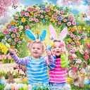 2 x Spring Easter Backdrop Easter Bunny Rabbit Spring Floral Garden Photography Background Newborn Baby Shower Party Decoration Banner Photo Supplies (7x5FT, Colorful)