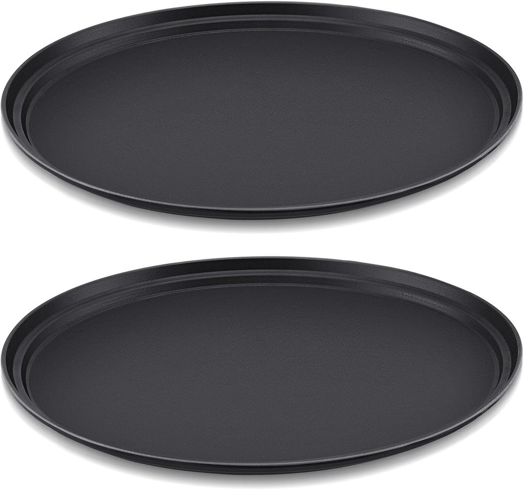 FillTouch 2 Pcs Restaurant Serving Trays PP Plastic Non Slip Rubber Lined Large Oval Tray for Kitchen Dining Room Cafeterias Fast Food Service (24 x 29 Inch,Black)