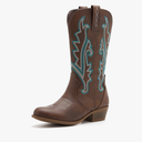 Girls Kids Western Boots Embroidered Cowgirl Cowboy Boots Girls Mid Calf Riding Shoes Little Kid/Big Kid , Size 4
