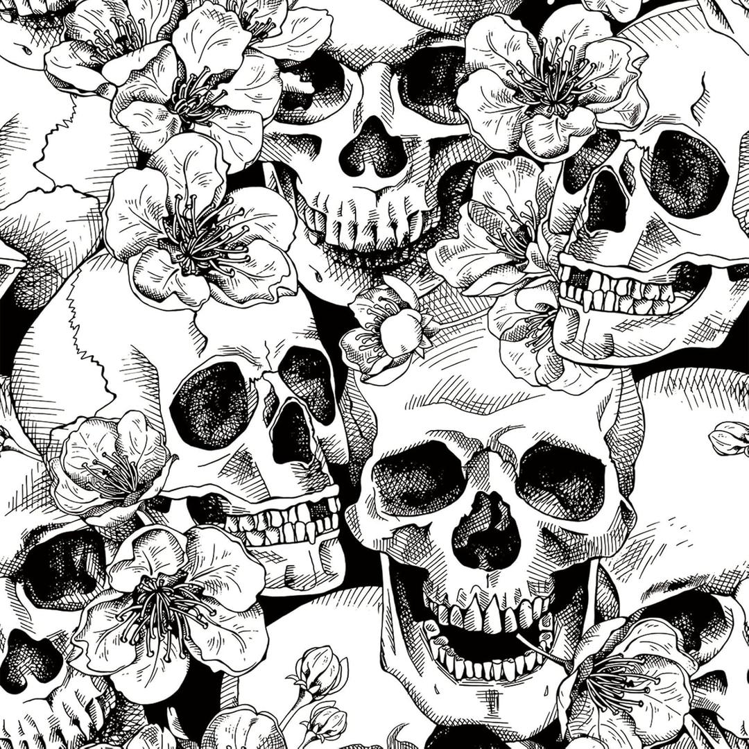 Halloween Skull Floral Peel and Stick Wallpaper White Vinyl Contact Paper Vintage Removable Self Adhesive Gothic Wall Paper for Bedroom Farmhouse Cabinets Accent Wall Decorations 17.3"x196"