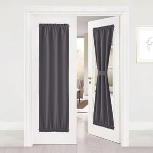 NICETOWN Door Curtain Panel, Grey French Door Curtains Blackout Thermal Insulated Curtain Sidelight Privacy for Window/Living Room/Doorways/Classroom (25W by 72L inches, 1 Panel)