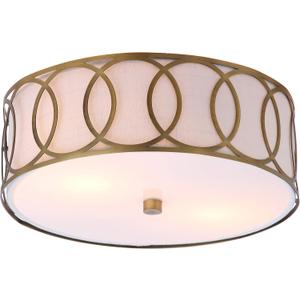 JONATHAN Y 12.25" Brass Gold 2-Light Modern Metal LED Flush Mount Ceiling Light for Bedroom Hallway, White Linen Drum Shade with Geometric Fretwork, LED Bulbs Included JYL3502A