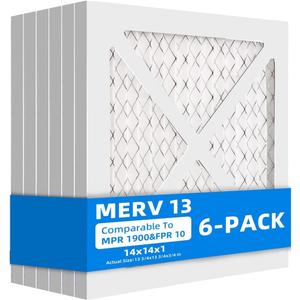 Chenzhit (6 Pack) 14x14x1 Furnace Air Filters, MPR 1200 & FPR 7, MERV 11 Pleated Air Filter (Actual Size: 13.75x13.75x0.75 inch)