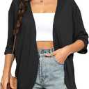 Yekaty Womens Summer Cardigan Lightweight Short Sleeve Kimono Cardigans Beach Vacation Cover up (Small, 1-black)