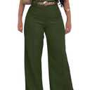 LAJIOJIO Women's Dress Pants High Waisted Wide Leg Yoga Pants Straight Leg Stretchy Work Teacher Pants Green XL