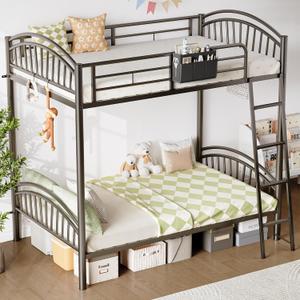Decofy Metal Bunk Bed Twin Over Twin with Storage Bag, 2 Twin Size Beds with Safety Guard Rails and Anti-tip Nails for TeenagerGirls or Boys Black | Convertible Ladder, With Storage Bag
