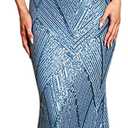Glitter Formal Dresses Long Evening Gowns Bodycon Mermaid Sparkly Sequin Boat Neck Cocktail Party Dress (Blue, XL)