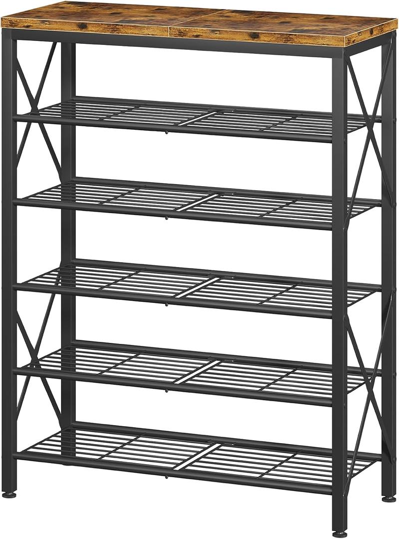 6-Tier Shoe Rack Organizer, Large Capacity Shoe Shelf with Metal Shelves, Holds up to 24 Pairs of Shoes, Shoe Storage for Entryway Closet Bedroom, Rustic Brown