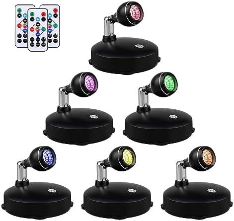 LEASTYLE Spotlight Indoor Battery Operated Led Spot Light Stick Up Lights with Remote, Mini Spotlight Dimmable Accent Lights for Lighting up Paintings Pictures(6 Pack)