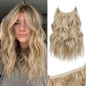 REECHO Invisible Wire Hair Extensions with Thinner Softer Lace Weft (Honey Blonde with Highlights, 16 Inch (Pack of 1)