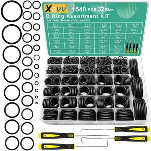 1540 Pcs 32 Size O-Rings Kit Nitrile Rubber O Ring Assortment with 4 Hook Set for Various Car Auto Vehicle Repair Plumbing Pressure Washer Air or Gas Sealing Connections Resist Oil and Heat
