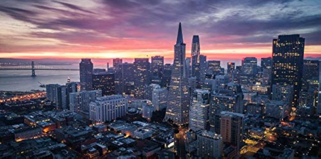 Yeele 20x10ft Sunset Cityscape Backdrop Skyscraper San Francisco Cityscape Skyline Background Night Scene City Theme Birthday Party Decoration Kids Adults Portrait Photo Video Shoot Props Wallpaper
