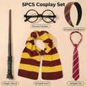 Wizard Costume Accessories for Women Girls, Wand Scarf Glasses Tie Headband for Halloween Cosplay