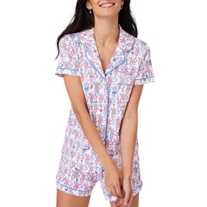 Women Y2k Pajamas Set Cute Preppy 2PCS Button Down Holiday Monkey Shorts Summer Outfit Beach Vacation Loungewear PJs (L)