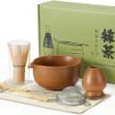 LAMU 7 Pcs Ceramic Matcha Set, Bamboo Matcha Kit for Tea Lovers with Bowl, Whisk, Holder, Scoop, Rest, Sifter, Tea Towel
