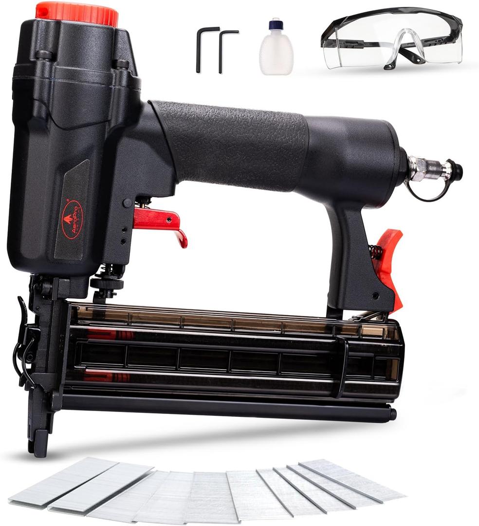 AEROPRO Tools Pneumatic Brad Nailer, 18 Gauge 2 in 1 Air Brad Nail Gun and Staple Gun with 1000pcs Nails for Upholstery, DIY Project, Woodworking